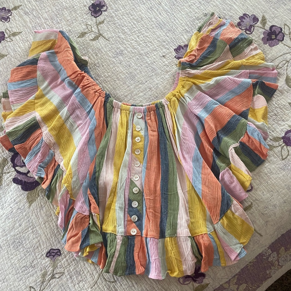 Colorful Striped Ruffle Blouse